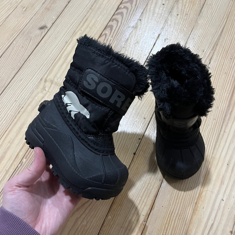 Sorel Snow Commander Toddler 5 Black Waterproof Faux Fur Winter Boots NV1960-010